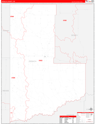 Ziebach County, SD Wall Map Zip Code Red Line Style 2024