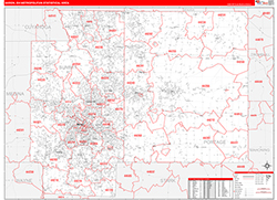 Akron Metro Area Wall Map Red Line Style 2026