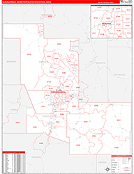 Albuquerque Metro Area Wall Map Red Line Style 2026