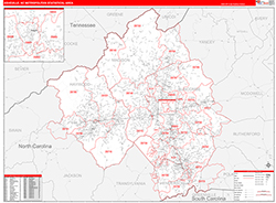 Asheville Metro Area Wall Map Red Line Style 2026