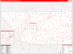 Bakersfield Metro Area Wall Map Red Line Style 2026