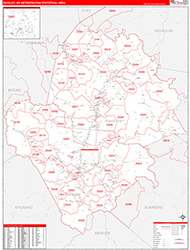 Beckley Metro Area Wall Map Red Line Style 2026