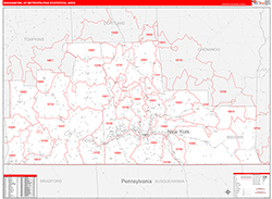 Binghamton Metro Area Wall Map Red Line Style 2026