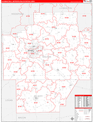 Bloomington Metro Area Wall Map Red Line Style 2026