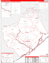 Brazoria Metro Area Wall Map Red Line Style 2026