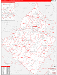 Charlottesville Metro Area Wall Map Red Line Style 2026