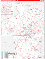 Chattanooga Metro Area Wall Map Red Line Style 2026