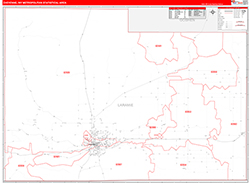 Cheyenne Metro Area Wall Map Red Line Style 2026