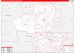 Clarksville Metro Area Wall Map Red Line Style 2026