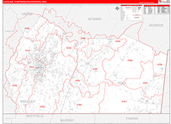 Cleveland Metro Area Wall Map Red Line Style 2026