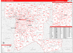 Dallas Metro Area Wall Map Red Line Style 2026