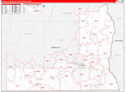 Dothan Metro Area Wall Map Red Line Style 2026