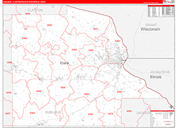 Dubuque Metro Area Wall Map Red Line Style 2026