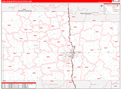 Fargo Metro Area Wall Map Red Line Style 2026