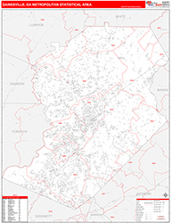 Gainesville Metro Area Wall Map Red Line Style 2026