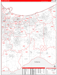 Gary Metro Area Wall Map Red Line Style 2026