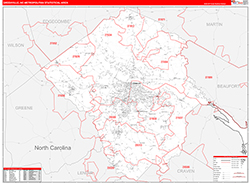 Greenville Metro Area Wall Map Red Line Style 2026