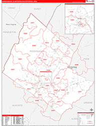 Harrisonburg Metro Area Wall Map Red Line Style 2026