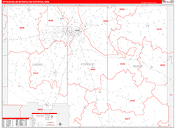 Hattiesburg Metro Area Wall Map Red Line Style 2026