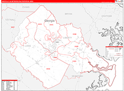 Hinesville Metro Area Wall Map Red Line Style 2026