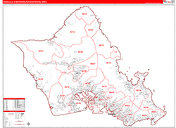 Honolulu Metro Area Wall Map Red Line Style 2026