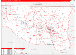 Huntsville Metro Area Wall Map Red Line Style 2026