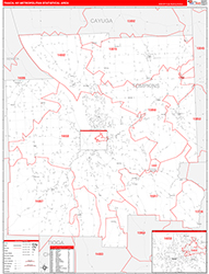 Ithaca Metro Area Wall Map Red Line Style 2026