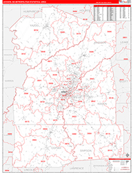 Jackson Metro Area Wall Map Red Line Style 2026