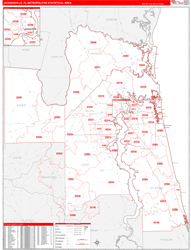 Jacksonville Metro Area, FL Zip Code Maps Red Line Style