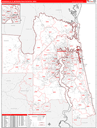 Jacksonville Metro Area Wall Map Red Line Style 2026