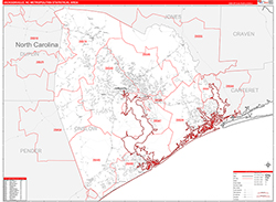 Jacksonville Metro Area Wall Map Red Line Style 2026