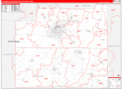 Jonesboro Metro Area Wall Map Red Line Style 2026