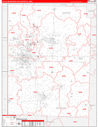 Joplin Metro Area Wall Map Red Line Style 2026