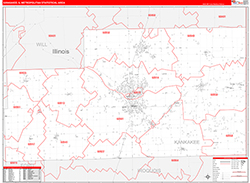 Kankakee Metro Area Wall Map Red Line Style 2026