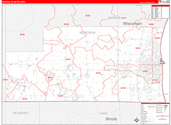 Kenosha Metro Area Wall Map Red Line Style 2026