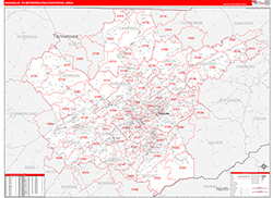 Knoxville Metro Area Wall Map Red Line Style 2026