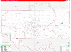 Kokomo Metro Area Wall Map Red Line Style 2026