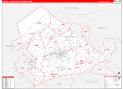 Lebanon Metro Area Wall Map Red Line Style 2026