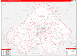 Lynchburg Metro Area Wall Map Red Line Style 2026
