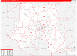 Macon Metro Area Wall Map Red Line Style 2026
