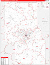 Mansfield Metro Area Wall Map Red Line Style 2026