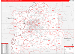 Memphis Metro Area Wall Map Red Line Style 2026