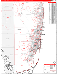 Miami Metro Area Wall Map Red Line Style 2026