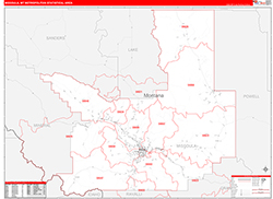 Missoula Metro Area Wall Map Red Line Style 2026