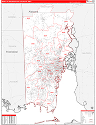 Mobile Metro Area Wall Map Red Line Style 2026