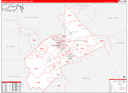 Modesto Metro Area Wall Map Red Line Style 2026