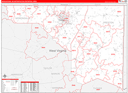 Morgantown Metro Area Wall Map Red Line Style 2026