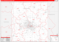 Muncie Metro Area Wall Map Red Line Style 2026