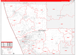 Muskegon Metro Area Wall Map Red Line Style 2026