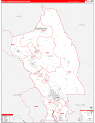 Napa Metro Area Wall Map Red Line Style 2026